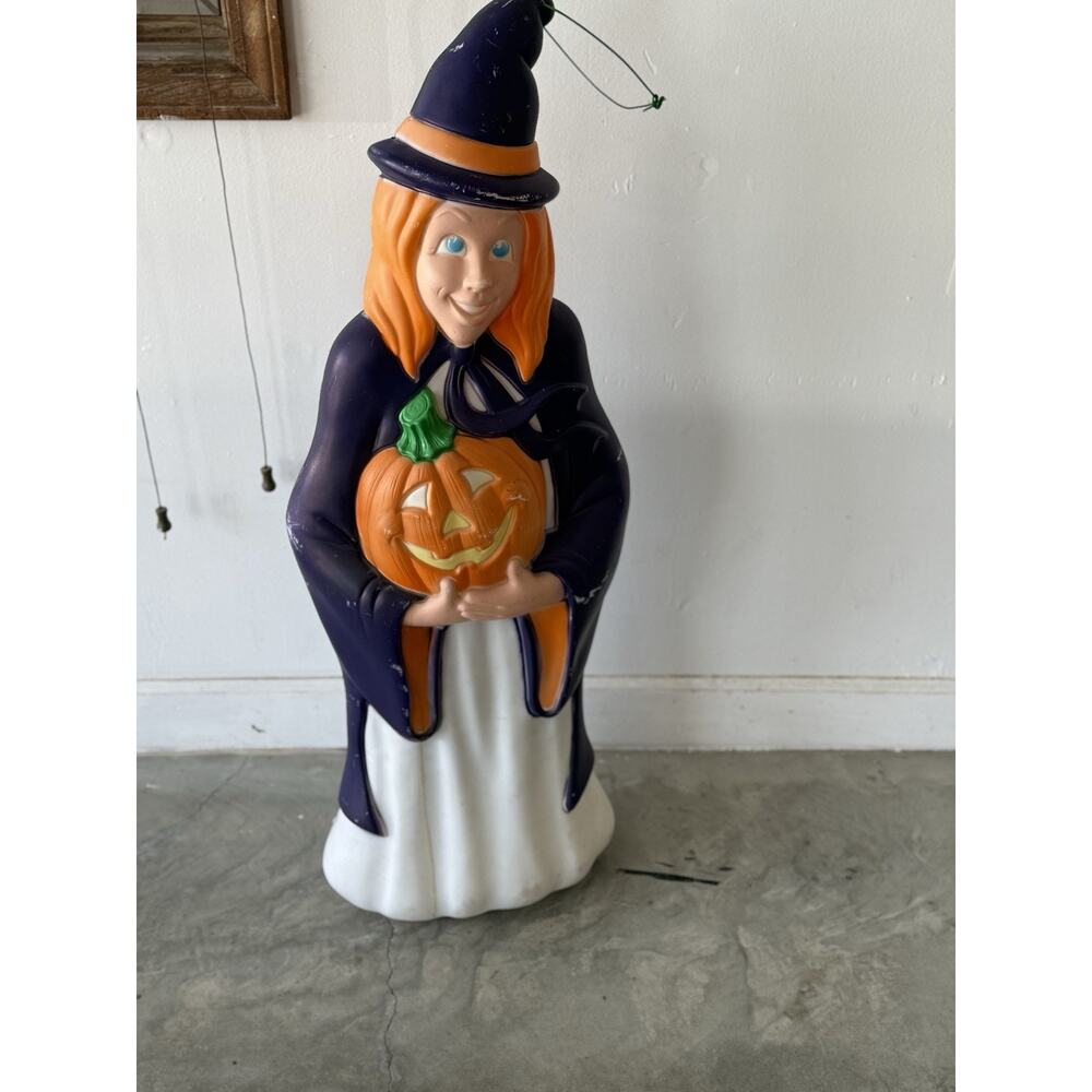 VTG 1997 Grand Venture Witch Blowmold Pumpkin Rare Purple Redhead Halloween USA